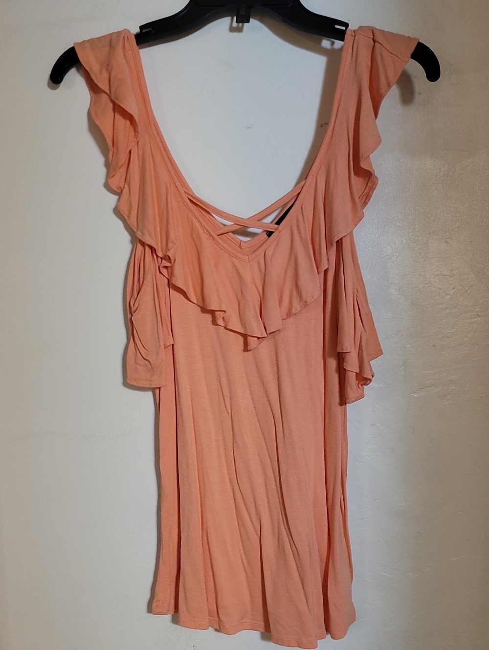 Miss Me Peach Cold-Shoulder Top